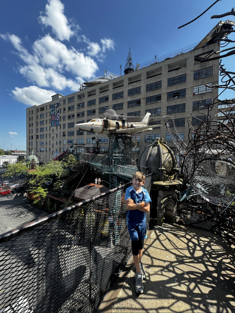 There is a giant outdoor climber that we all enjoyed at the City Museum in St. Louis